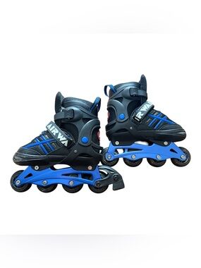 Airwalk Youth Inline Skates Abec-5 - Black & Blue Adjustable Size 1-4, Worn 2x